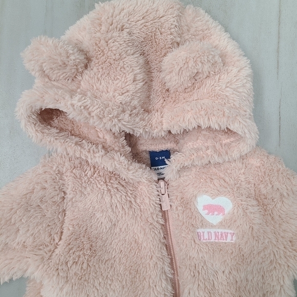 OLD Navy Pink Furry Fleece zippered Suit with hood and ears - Picture 2 of 2